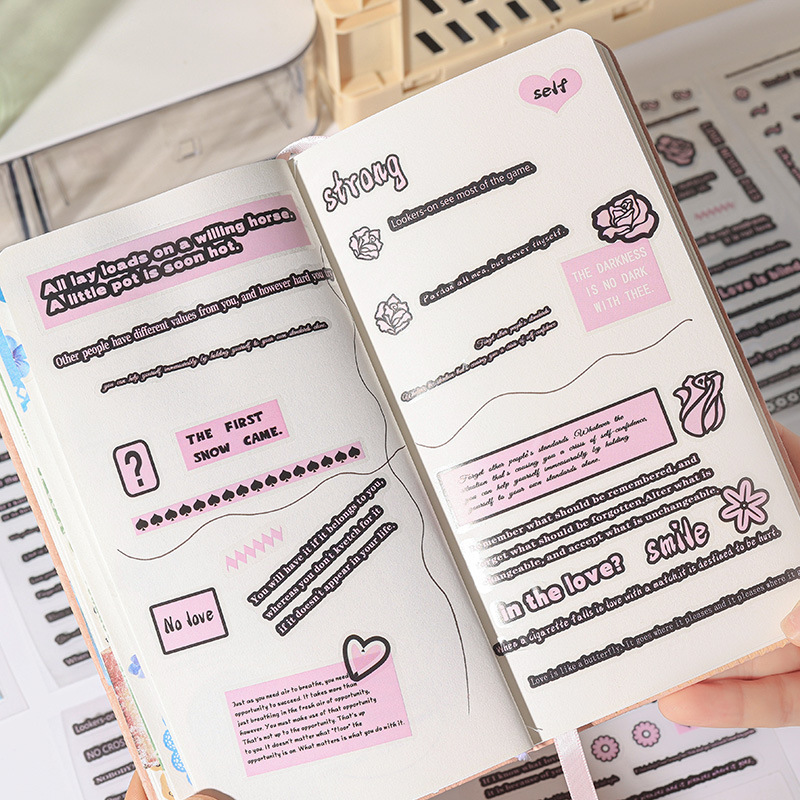 Glyph Joy pegatinas transparentes impermeables para mascotas transfronterizas alfabeto inglés pegatinas de libro de mano pegatinas populares diarias en inglés