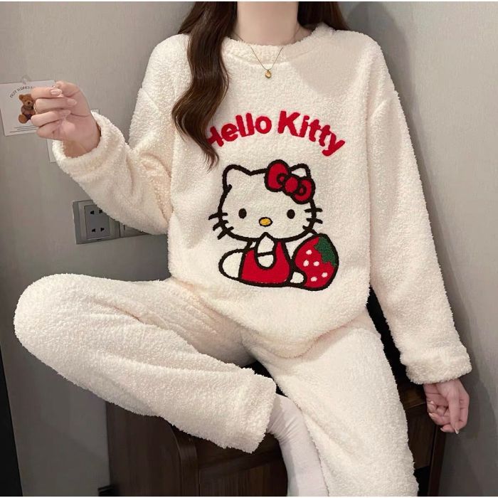 Transfronteriza mayorista otoño invierno pijama franela espesa mujer dulce dibujos animados casuales mangas largas chaqueta explosiva ropa para el hogar