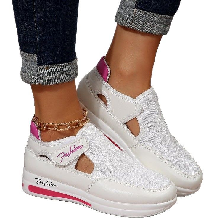 plus Size Women's round Toe Thick Heel Casual Shoes with Velcro Mesh Upper Spring New Style Sports Shoes_vogvips.com