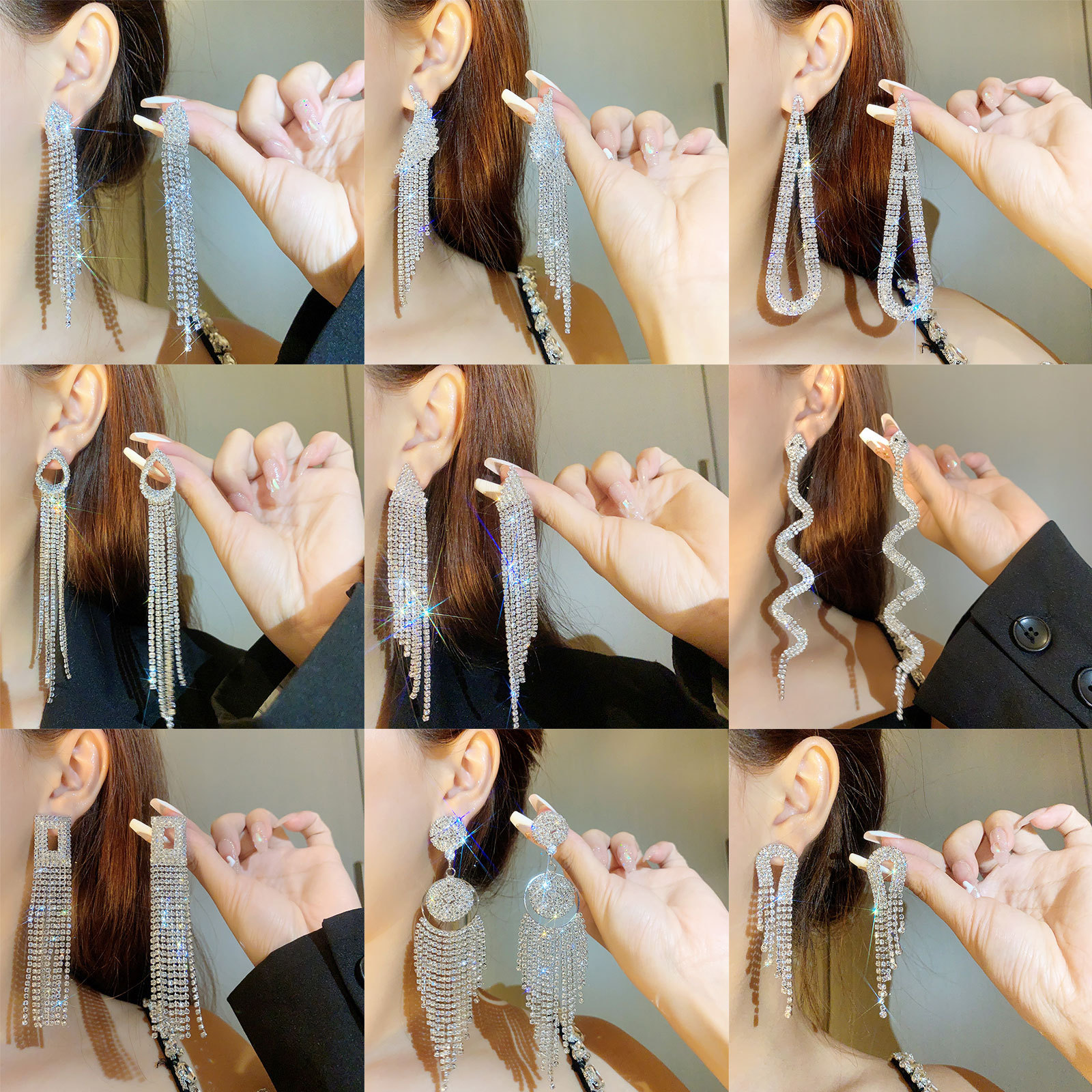 Retro full diamond long tassel earrings for women in Europe and America, exaggerated temperament, earrings, high-end feeling, light luxury earrings_voghion.com