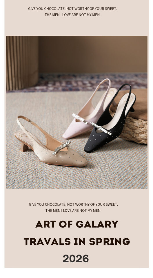 Sandal nữ bít mũi hở gót chất liệu satin đính đá, gót vuông thấp 3–6 cm — Màu be, Màu hồng nhạt, màu đen chi tiết 9