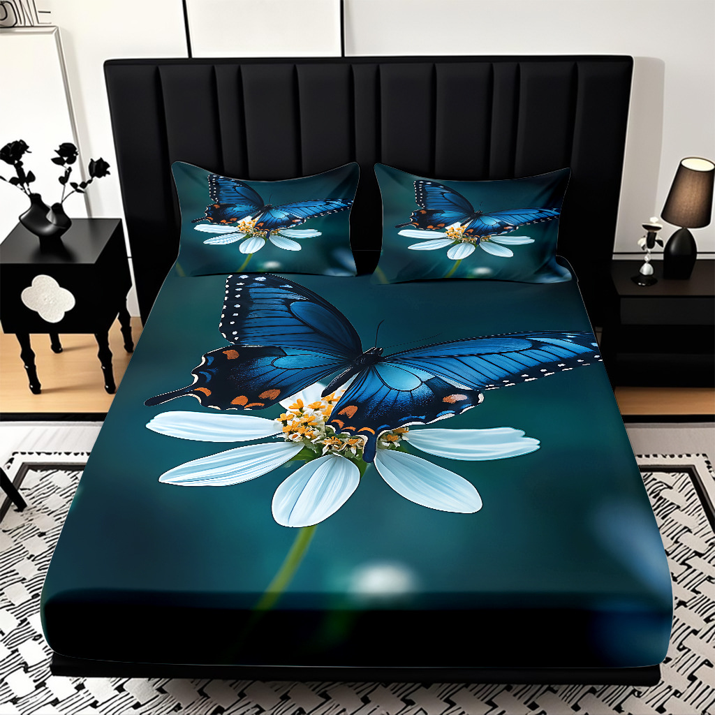 TEMU / JIT Transfronterizo para la serie de mariposas multicolores 3D impresión digital cama cama almohada kit de diseño se puede fijar