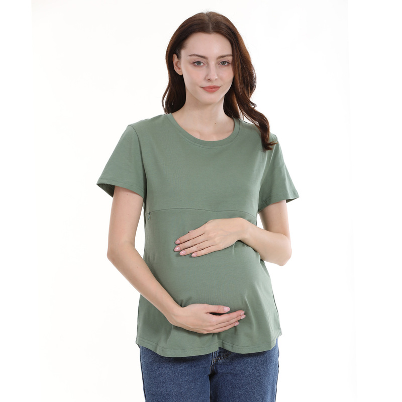 夏の辛いお母さんの妊婦の半袖のtシャツの純綿のファスナーの授乳服の家庭の底のシャツの欧米の大きいサイズは現物を提供します。|undefined