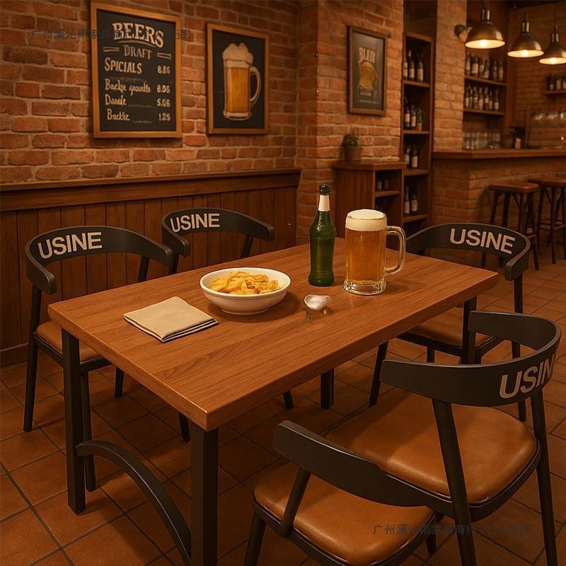 Bar Tables and Chairs for Catering Commercial Rectangular Tables Retro Nostalgic Style Fast Food Barbecue Shop Bistro Table and Chair Combination