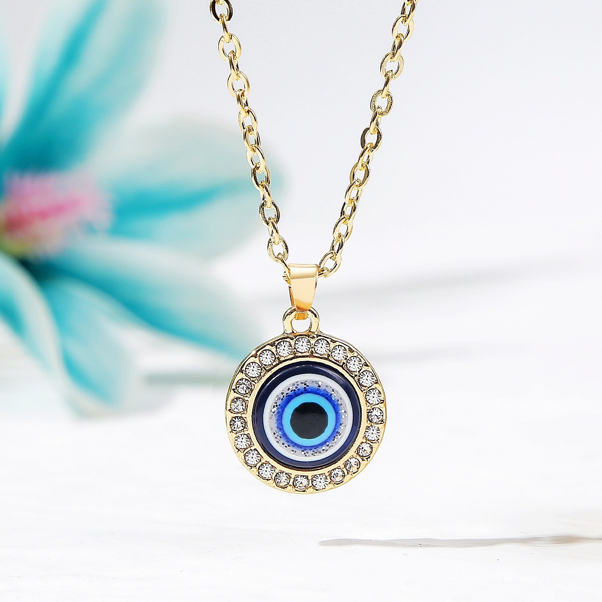 Fashion Devil's Eye Heart Shape Alloy Plating Artificial Rhinestones Women's Pendant Necklace display picture 1