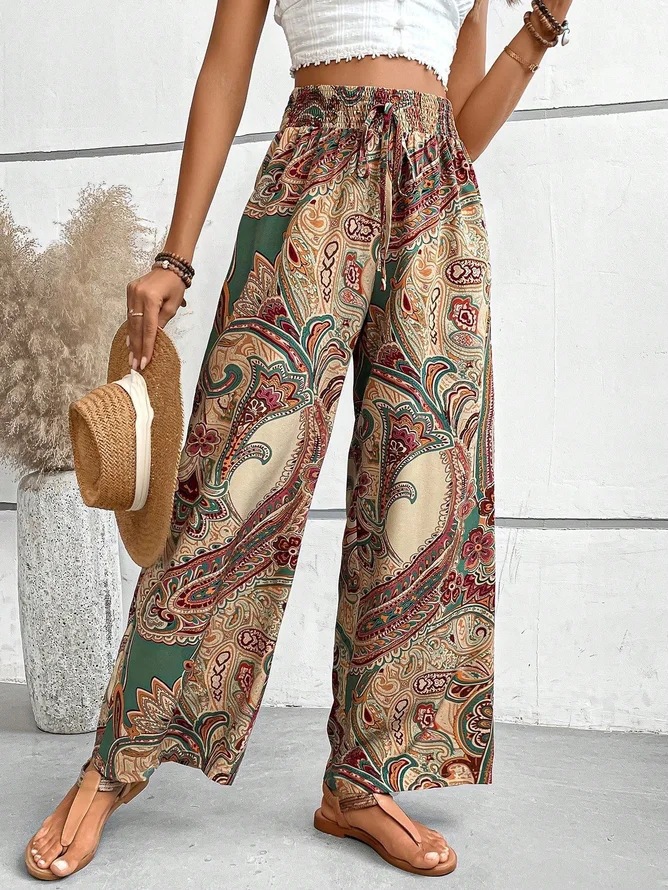 Women's Holiday Daily Beach Vacation Cashew Nuts Full Length Printing Belt Casual Pants display picture 2