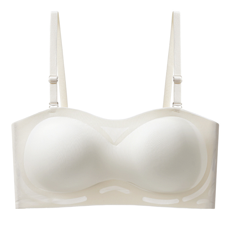 Ropa interior de tubo invisible para mujer, pecho pequeño antideslizante, recogido, grande, sin anillo de acero, sin marcas, sin correa de hombro desmontable, ropa interior para mujer