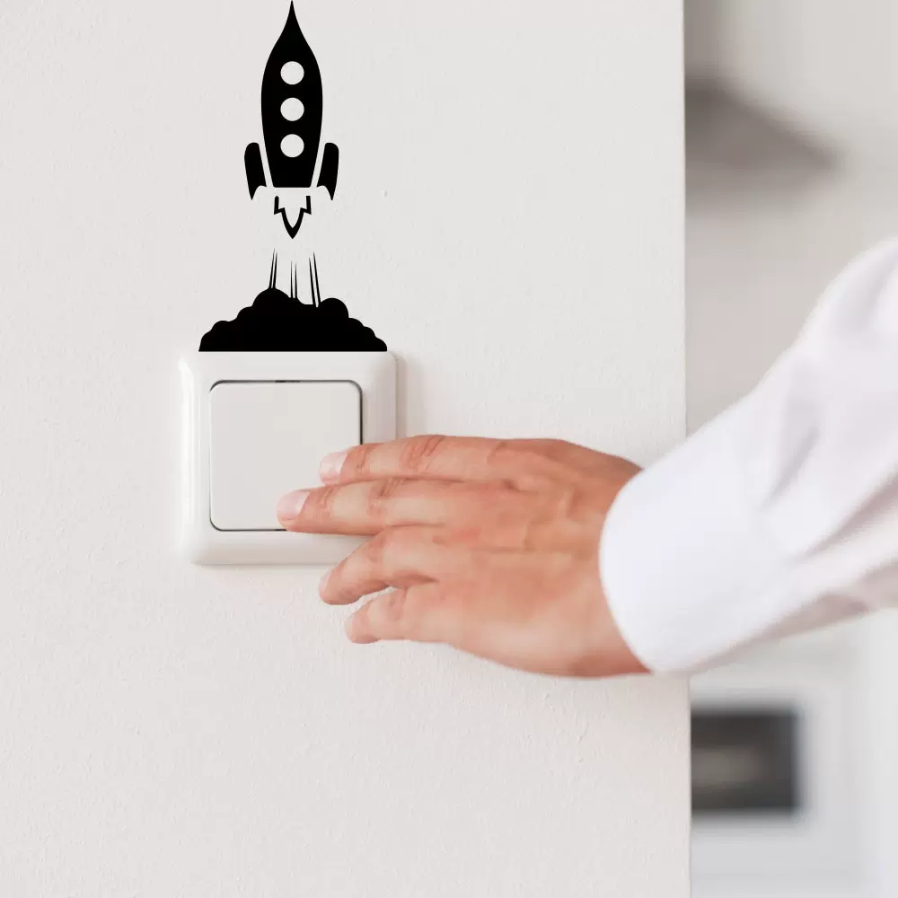 亚克力火箭开关贴创意发射黑色镜面墙贴软镜子跨境爆款装饰用自粘