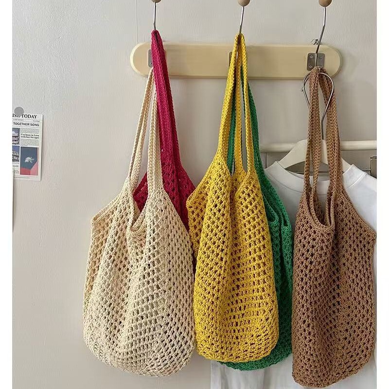 2026 Summer Hollow Woven Tote Bag Large Capacity Cotton Thread Crochet Shoulder Bag Beach Vacation Commuting Beach Bag 2026 Summer Hollow Woven Tote Bag Large Capacity Cotton Thread Crochet Shoulder Bag Beach Vacation Commuting Beach Bag