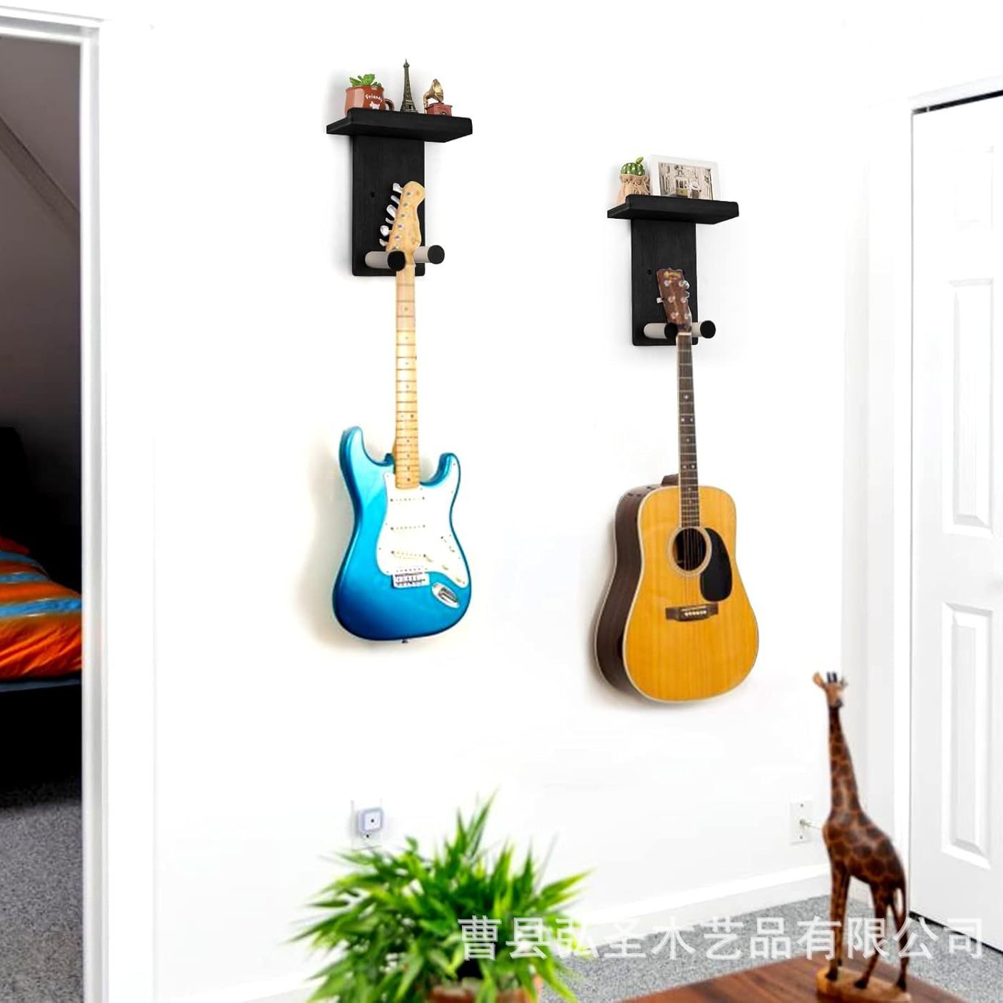 Soporte de guitarra de madera al por mayor, gancho de madera para guitarra de pared, bajo de guitarra eléctrica folk, soporte de madera de ukelele
