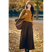 大码女装秋冬美拉德穿搭长袖针织开衫+高腰百褶半身裙气质两件套