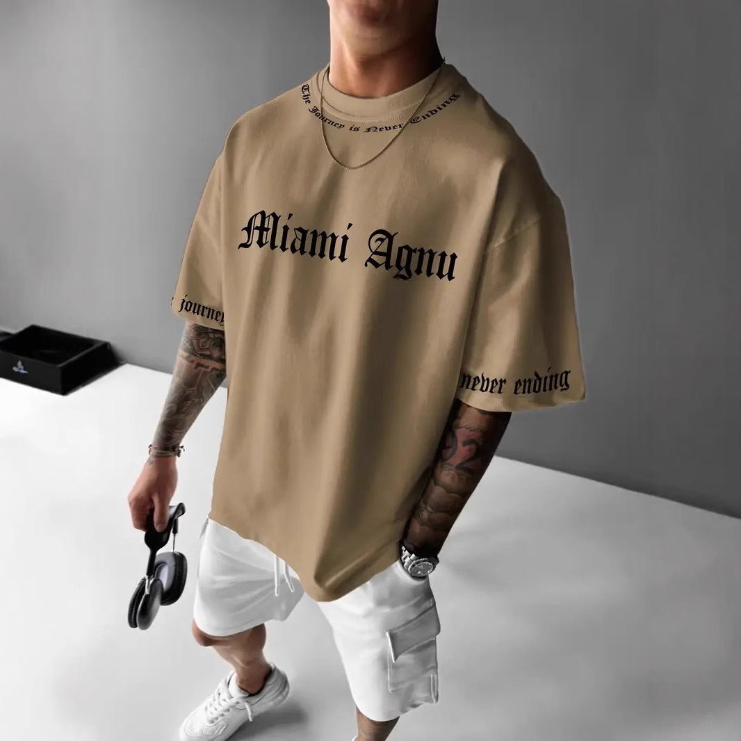 2024 moda simple eslogan 3D impresión digital para hombres verano casual suelta transpirable manga corta camiseta de cuello redondo