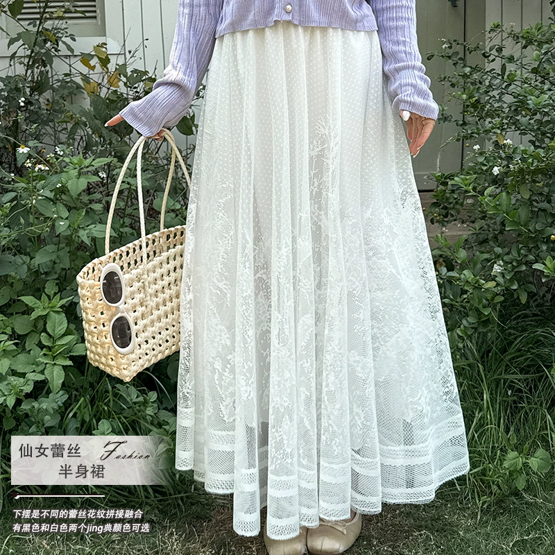 Ажурная юбка‑солнце, plus size, летний дизайн, на эластичном поясе, чёрная/белая