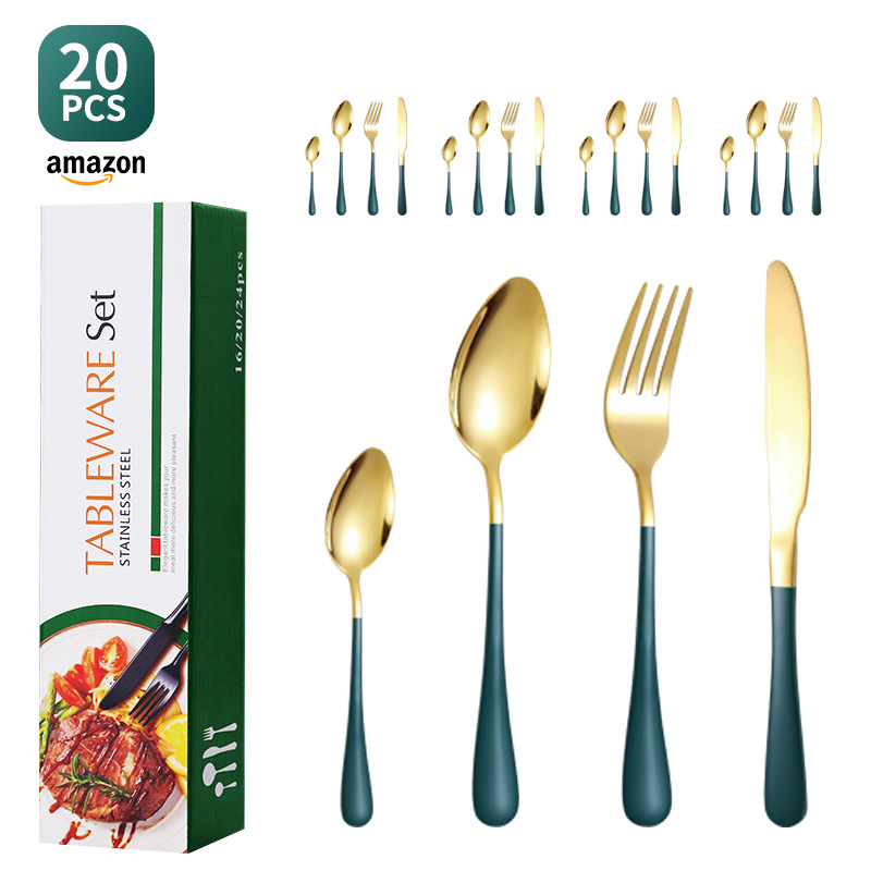 Cross-border Amazon 1010 vajilla de acero inoxidable de cuatro piezas conjunto de 20 piezas conjunto occidental cuchillo de carne tenedor cuchara caja de regalo traje