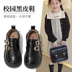 本革の女の子の靴の柔らかい底の子供の小さい靴の2025新型の春秋英倫の黒い楽福の靴は滑り止めます。