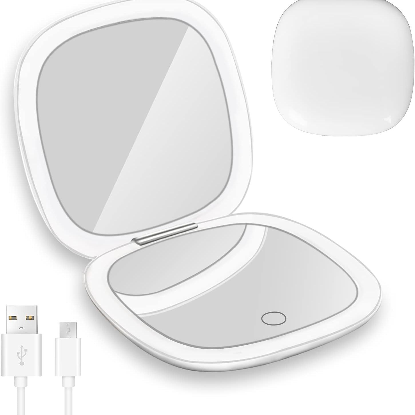 Transfronterizos portátiles luces de doble cara ampliadas led espejo de maquillaje cuadrado plegable luz portátil LED portátil de mano