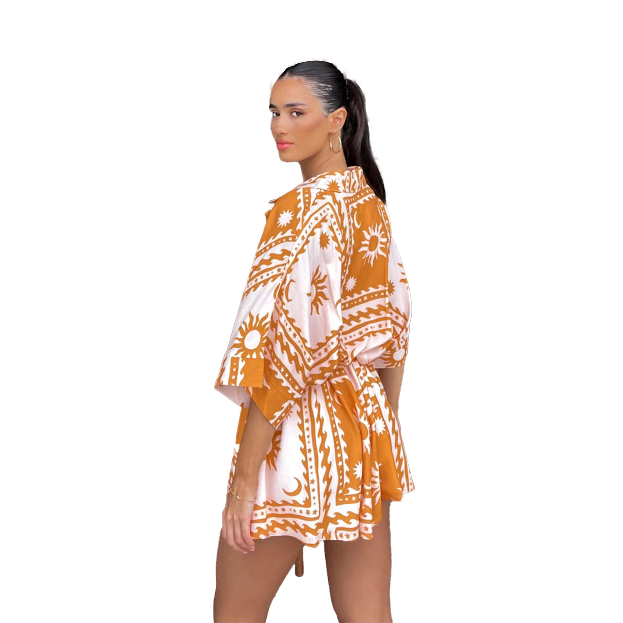 182g Weight Shorts Pants Length Polyester Fabric Type Mid Waist Waist Line Rompers Pants Type Micro-Elastic Elasticity Jumpsuit Tops Type Holiday, Daily Occasion Regular Fit Fit Type Sun Pattern Summer Season Women's Gender Printing Design Vacation Style Women's Holiday Daily Jumpsuit Vacation Sun Shorts Printing Rompers 40