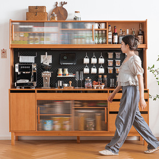 Nordic Solid Wood Sideboard Japanese Style Simple Log Wine Cabinet High Cabinet Tea Cabinet Household Living Room Integrated Wall Cabinet