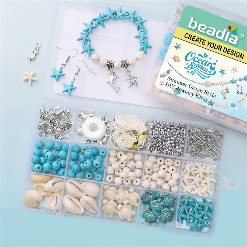 15/24 Grids Summer Ocean Style Soft Clay Shell Series Set DIY Handmade Beaded Bracelet Necklace Material Package