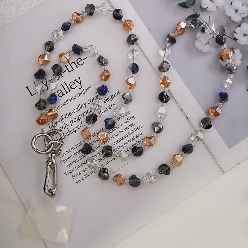 Mobile Phone Lanyard For Women,High-end Style Crystal Stone Hanging Chain,Colorful Special-shaped Beads,Long Cross-body Handmade Beaded Chain