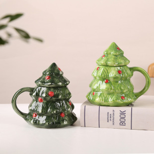 Cute cartoon Santa Claus ceramic cup hand color water Cup holiday gift bear Christmas tree coffee mug