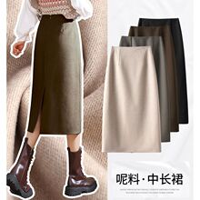 毛呢半身裙女秋冬2026新款感高腰显瘦一步裙开叉中长款包臀裙