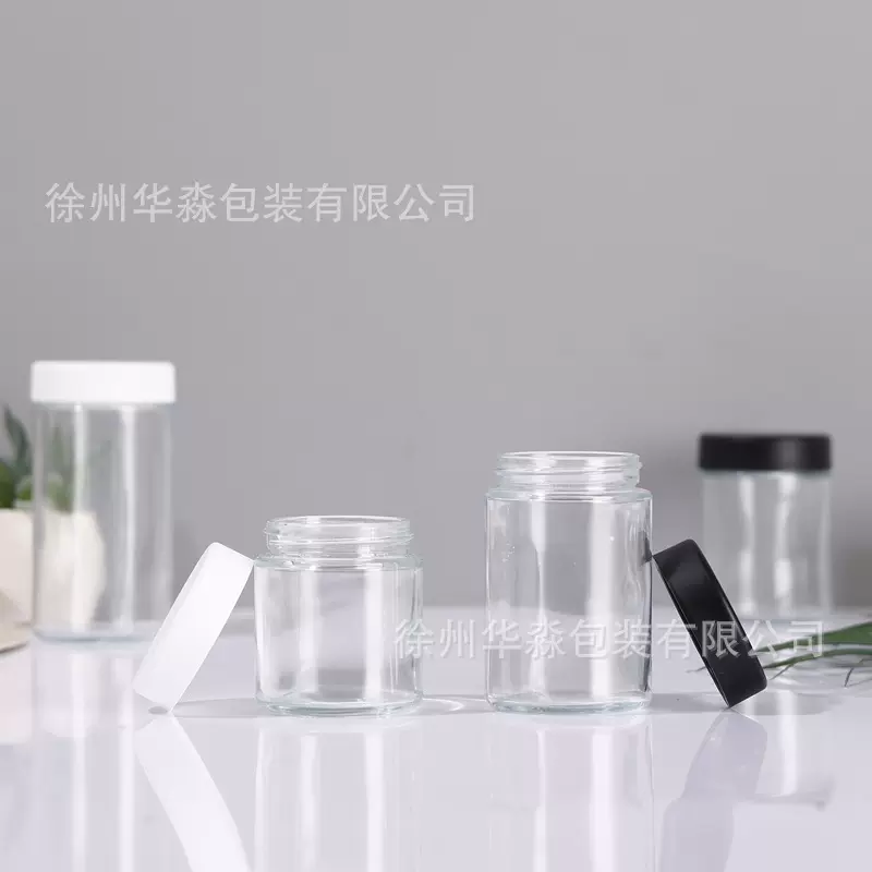 60ml-180ml透明玻璃广口胶囊瓶药品瓶压旋盖防儿童大麻瓶糖果瓶