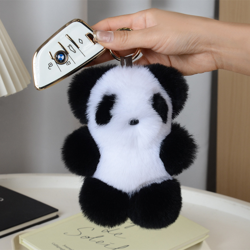 ウサギの毛をまねるパンダのペンダントがかわいいぬいぐるみのキーホルダーのかばんに飾られたアクセサリーの卸売りプレゼント|undefined
