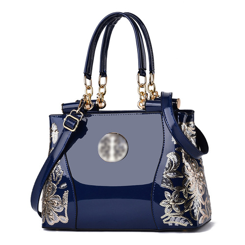  Autumn European & American Retro Handbag, Large-Capacity Bright Leather, Double-Sided Embroidered Women's Bag—Elegant Shoulder & Crossbody Option