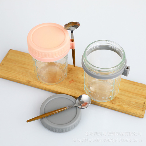 Mason jar sealed overnight oat breakfast cup with spoon glass canned salad jar yogurt cup