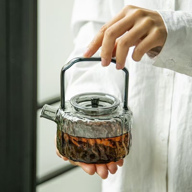 煮茶泡茶壶随手礼玻璃壶锤纹日式小型耐热花茶煮茶高硼硅玻璃茶道