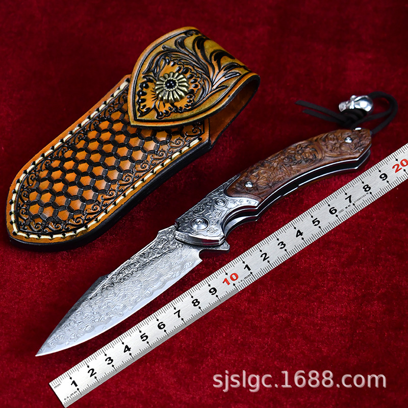 工厂批发VG10大马士革折叠刀户外随身便携高硬度小刀野外求生刀具