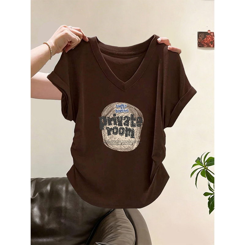 Short-Sleeve V-Neck T-Shirt for Women, Slim Fit, Unique Design, Fashionable and Versatile Top, New Summer 2026 Collection