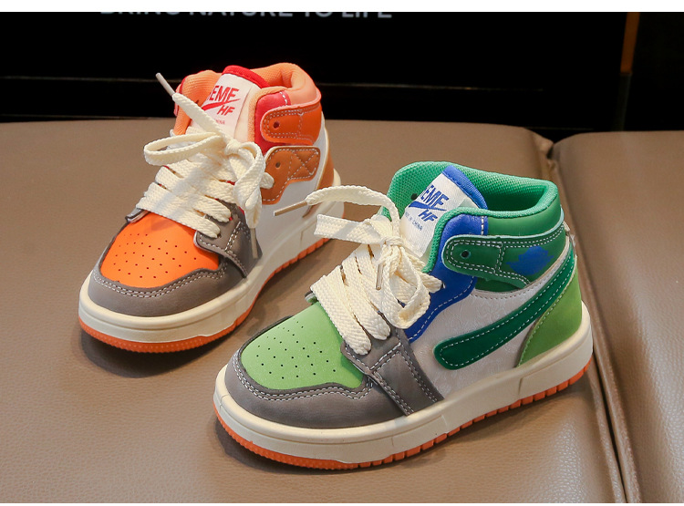 Children's Mid Top Leather Board Sneakers For Girls And Boys_voghion.com