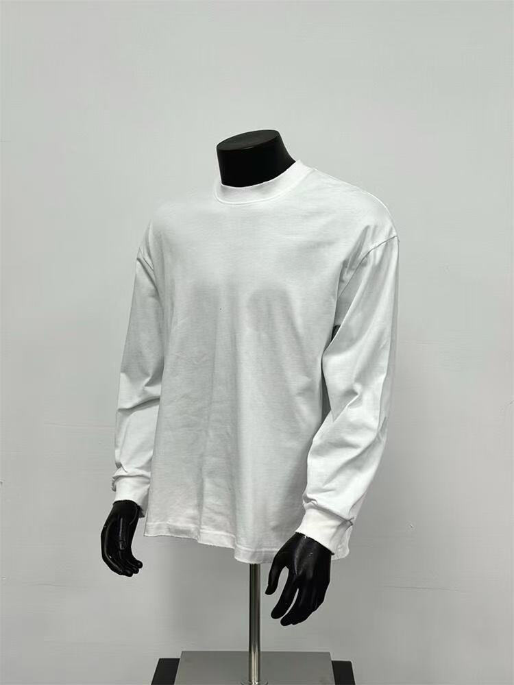 280g pesado cuello pequeño camiseta de manga larga de cuello alto europeo y americano hombre de color sólido suelto pareja casual en la parte superior versátil