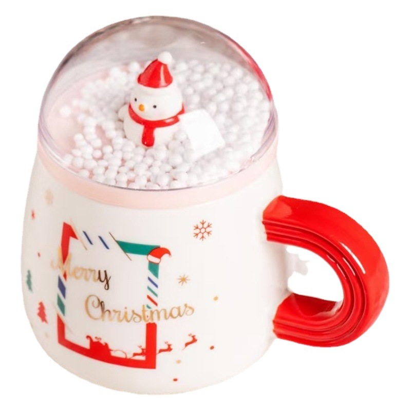 Personalidad creativa 3D muñeco de nieve paisaje Navidad regalo taza cerámica con tapa Oficina café