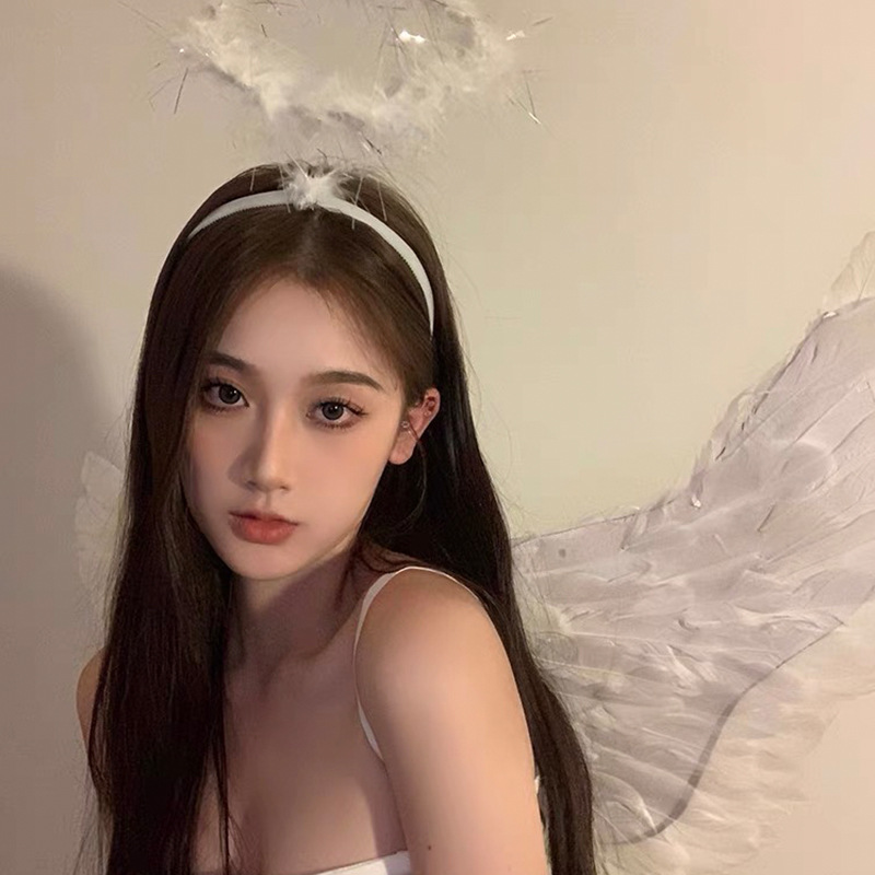 Alas de ángel plumas negras alas props cospaly Halloween Navidad vestir con traje tocado