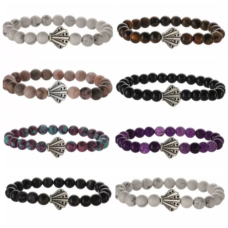 跨境temu贴标合金贝壳虎眼玛瑙手链 手工串珠粉斑马帝皇石手链