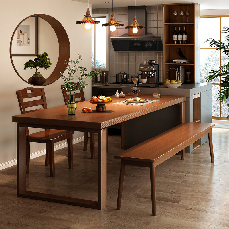 Table Solid Wood Legs Small Apartment Rectangular Rental Commercial Dining Table And Chair Combination Chinese Style Dining Table For Home Use