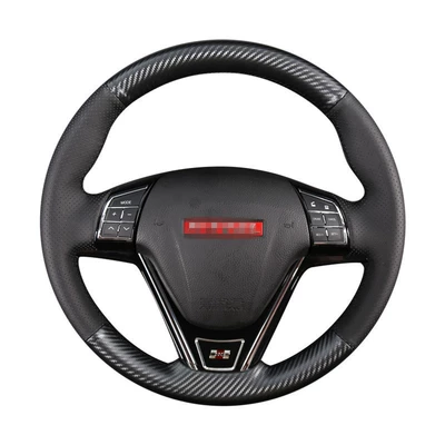Hand-Stitched Steering Wheel Cover Manufacturer – Steering wheel cover - carbon-fiber-hand-stitched-steering-wheel-cover-black-hole-on-both-sides-black-line