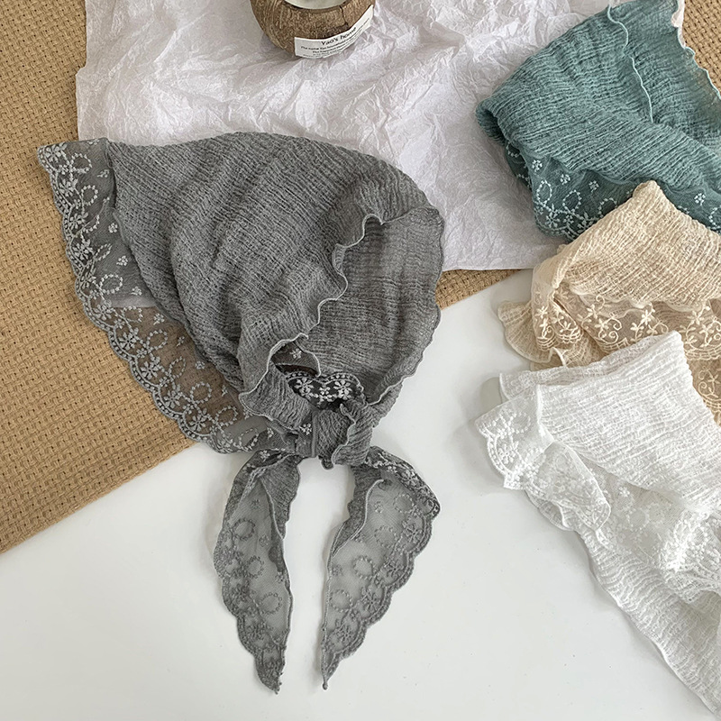 Bufanda triangular, bufanda de seda para mujer, cinturón para el cabello, protector solar para mujer francesa, protección para el cuello, bufanda de encaje, pañuelo para el cabello pastoral