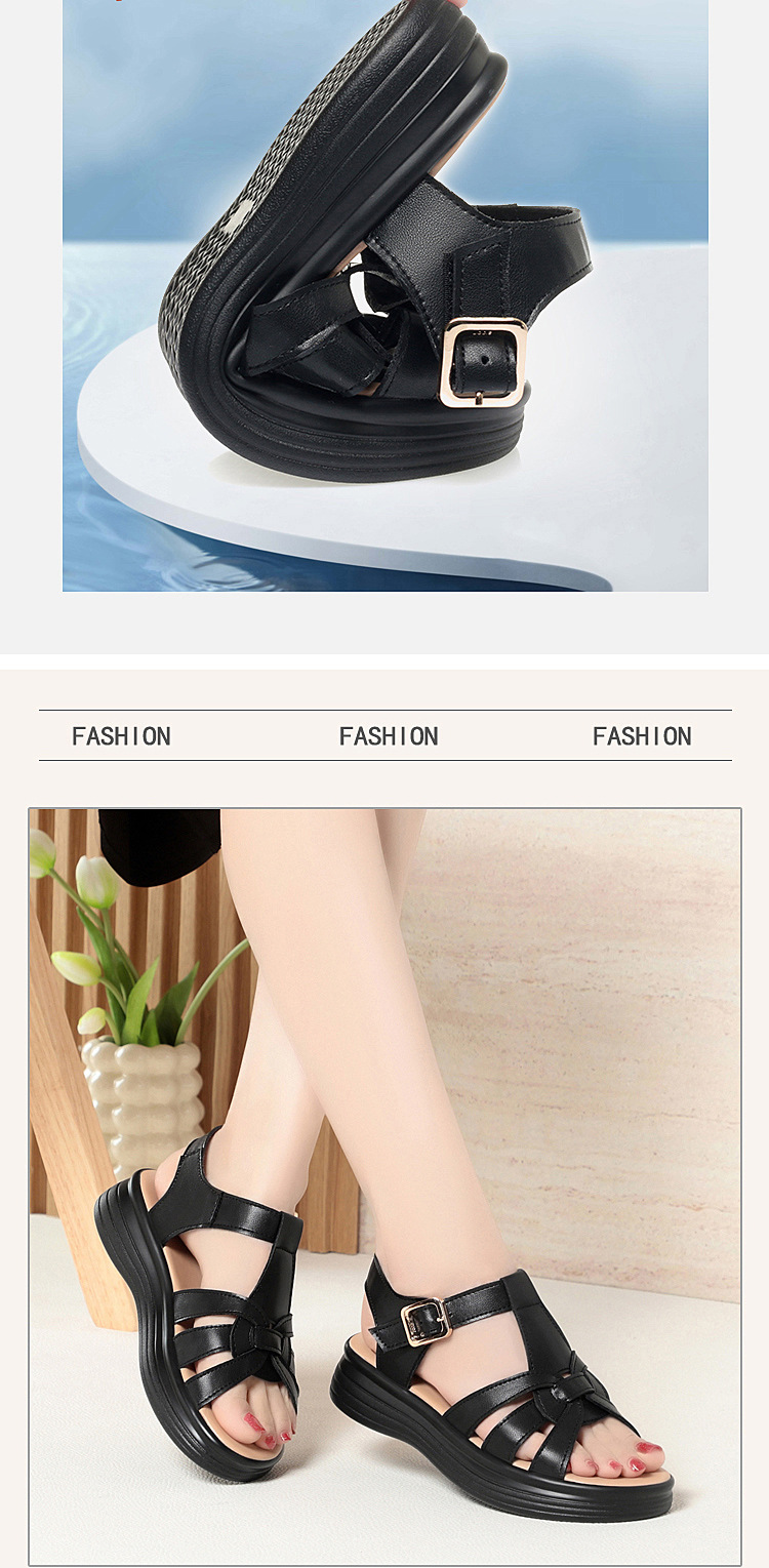 Sandal da bò nữ đế bệt mềm chống trượt — đen chi tiết 7