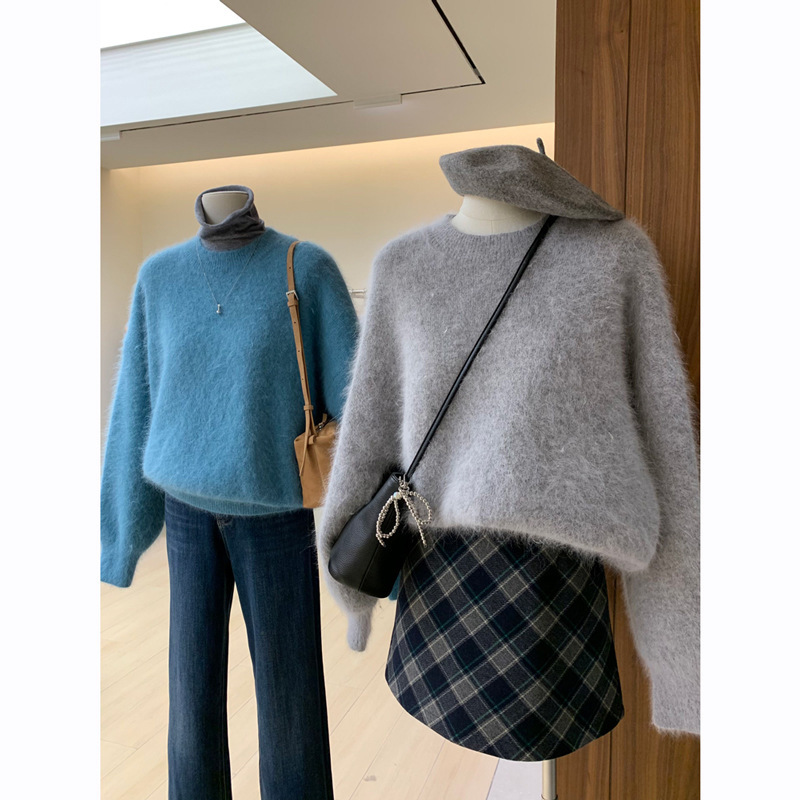 Fluffy Long Hair Sense Lazy Style Loose Round Neck Sweater Winter Wearing Warm Women's Thickened Wool Sweater Fluffy Long Hair Sense Lazy Style Loose Round Neck Sweater Winter Wearing Warm Women's Thickened Wool Sweater
