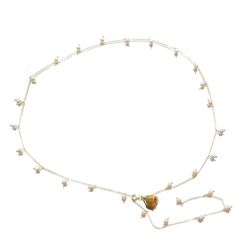 Luz europea y Americana de lujo natural de agua dulce de la perla suéter cadena nicho de alto grado de titanio collar de acero no se desvanece 18K chapado en oro image 1