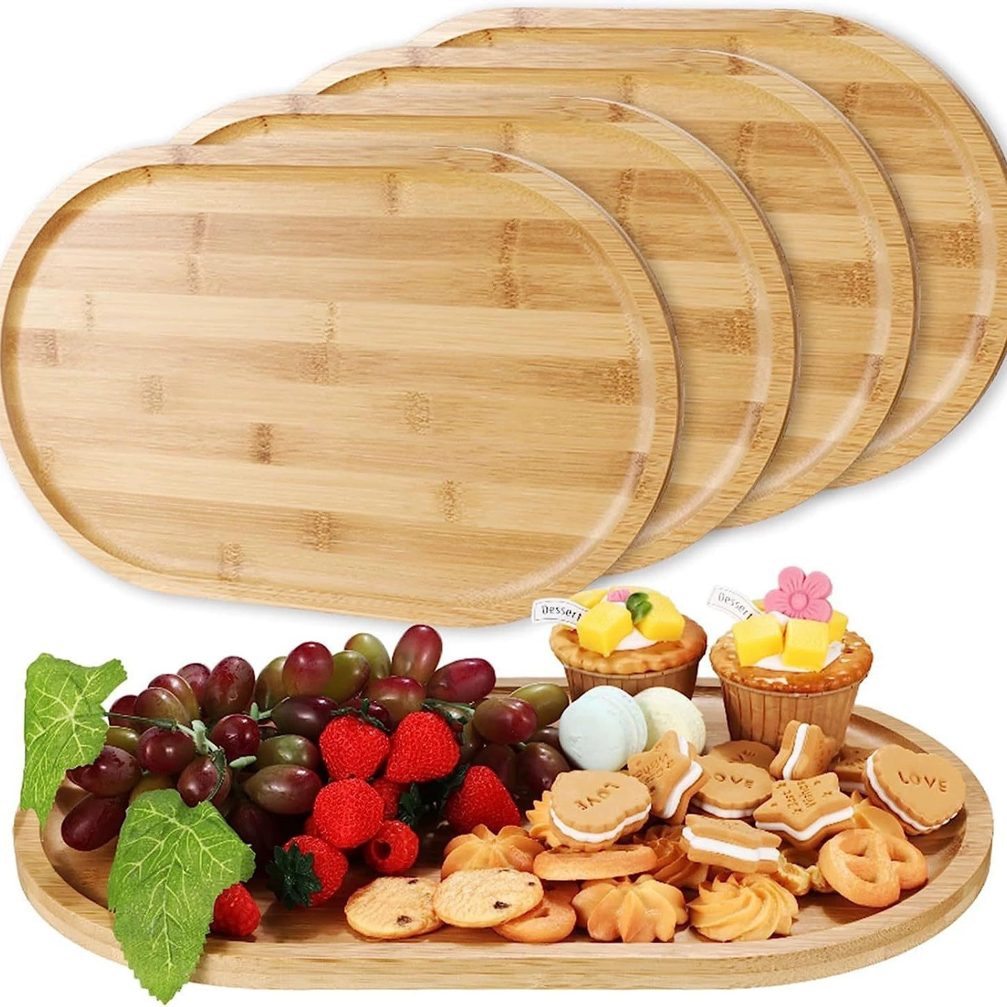 Простой бамбуковый поднос для закусок, печенья, для кофе и чая, бытовой поднос для фруктов и тортов, деревянный сырный поднос