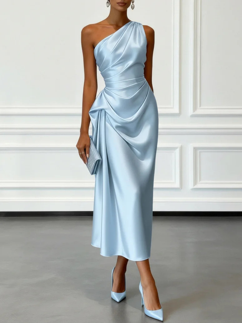 2026 European And American Cross-border Foreign Trade New High-end Satin Pleated Waist-cinching Sleeveless Evening Dress_ecoleips.com