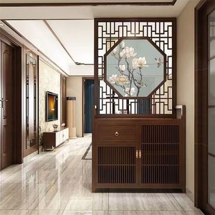 New Chinese-Style Screen Partition for Living Room, Solid Wood Lattice, Simple Decorative Partition Shelf, Shoe Cabinet for Entryway