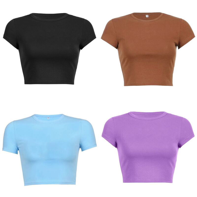 Factory Direct Sale Amazon European and American Cross-Border Summer DIY Solid Color Short-Sleeve Casual T-Shirt for Women, Fashionable Y2K Style Top