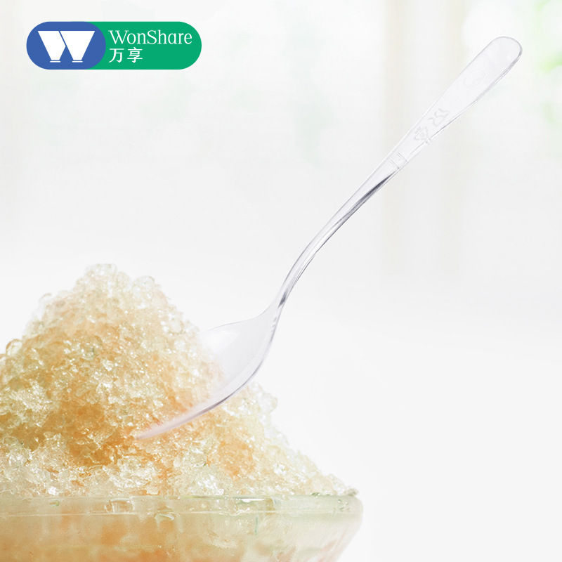 Cuchara desechable de punto cuidadosamente seleccionada Cuchara de pudín transparente de plástico de 10cm Cuchara de postre Spot engrosado Transfronterizo Amazon