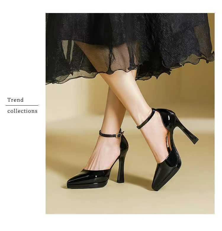 Waterproof Platform One-Strap Women's High Heels 2025 Summer New Pointed Black Single Shoes Sexy Elegant Sandals_vogvips.com